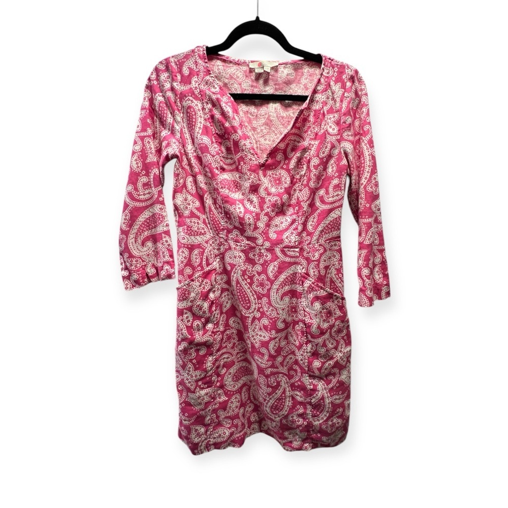 Boden Pink Paisley 100% Linen Shirt dress- Size 2P - Picture 2 of 8